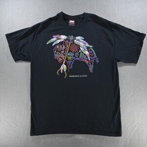 Sportex Mens Cherokee Nation Buffalo Graphic T-Shirt Large Black Vintage 90s
